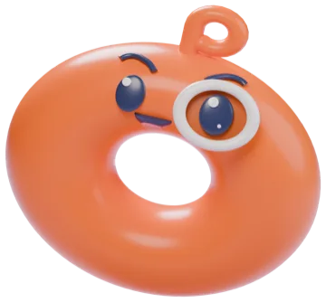 Oobo mid-bounce, a glossy orange ring squashed wide with a white monocle and a happy grin