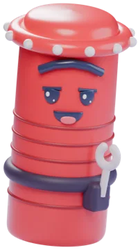 Towry stretched extra tall like a telescope, a red cylinder with a studded cap, one heavy brow and a wrench on its belt